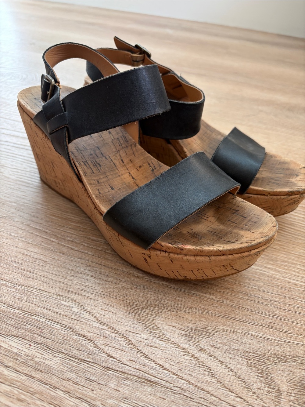 Kork-ease Women’s Black Cork Wedge Sandals size 10